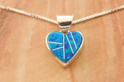 Calvin Begay Fire and Ice Opal Sterling Silver Heart Pendant